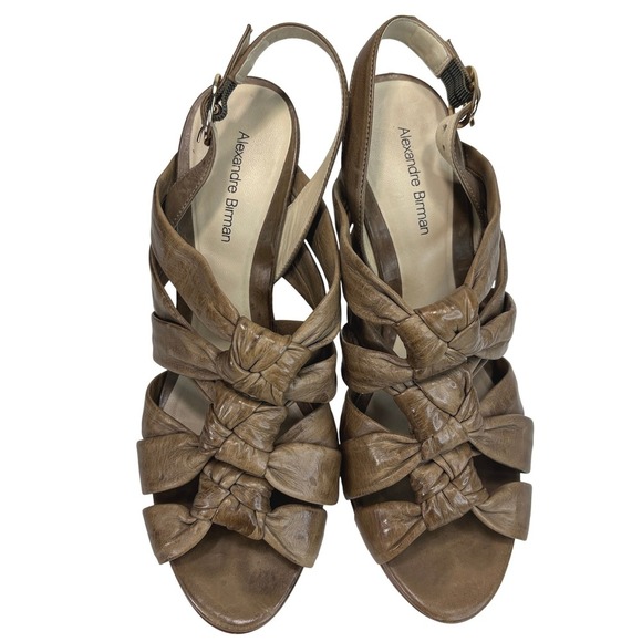 Alexandre Birman Shoes - Alexandre Birman Taupe Distressed Knotted Leather Slingback Wedge Sandals Size 8